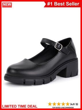 Platform Mary Jane Pumps Closed Toe Block Heel Buckle Dress Shoes